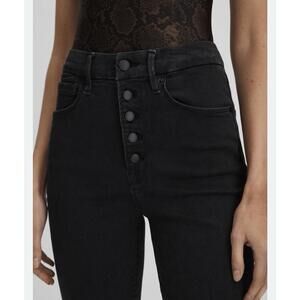 Good American Black 307 High Rise Button Fly Skinny Jeans Size 10/30